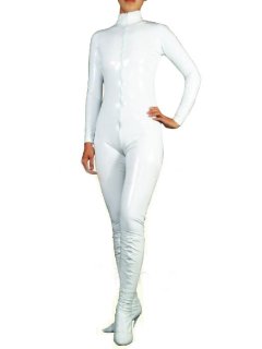 Cheap White PVC Front Open Unisex Catsuit