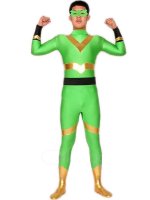 Cheap Green Gold And Black Lycra Spandex Super Hero Catsuit