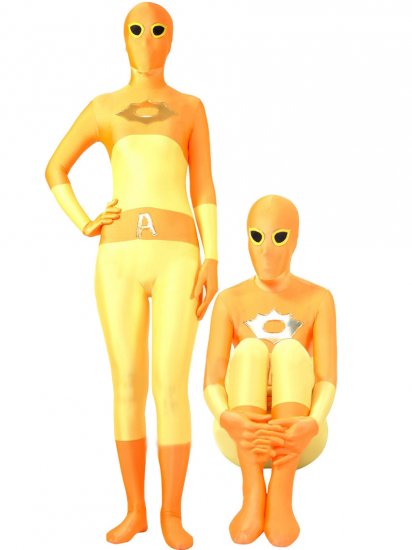 Cheap Orange with Yellow Lycra Spandex Unisex Zentai Suit - Click Image to Close