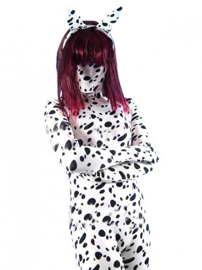 Cheap Black Dot Lycra Spandex Unisex Zentai Catsuit with Tail - Click Image to Close