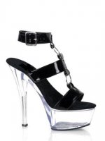 Cheap 6'' High Heel Black PU Ankle Straps Sexy Platform Sandals