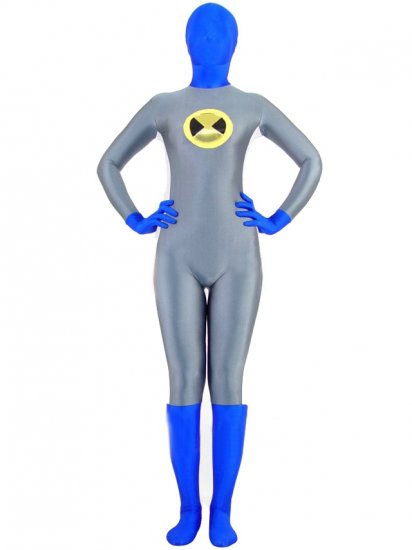 Cheap Gray with Blue Lycra Spandex Unisex Zentai Suit - Click Image to Close