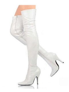 Cheap White 47/10'' High Heel Thigh High Patent Leather Sexy Boo