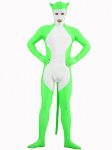 Cheap Shiny Metallic Green with White Unisex Catsuit - Click Image to Close