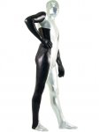 Cheap Silver & Black Shiny Metallic Unisex Zentai Suit - Click Image to Close
