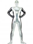 Cheap Silver & Black Shiny Metallic Unisex Zentai Suit - Click Image to Close