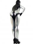 Cheap Black & Silver Shiny Metallic Unisex Zentai Suit - Click Image to Close