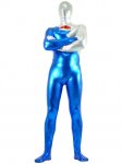 Cheap Blue & Silver Shiny Metallic Unisex Catsuit - Click Image to Close