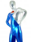 Cheap Blue & Silver Shiny Metallic Unisex Catsuit - Click Image to Close