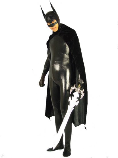 Cheap Shiny Metallic Batman Catsuit with Black Cape - Click Image to Close