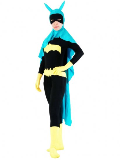 Cheap Lycra Spandex Black Batgirl with Blue Cape - Click Image to Close