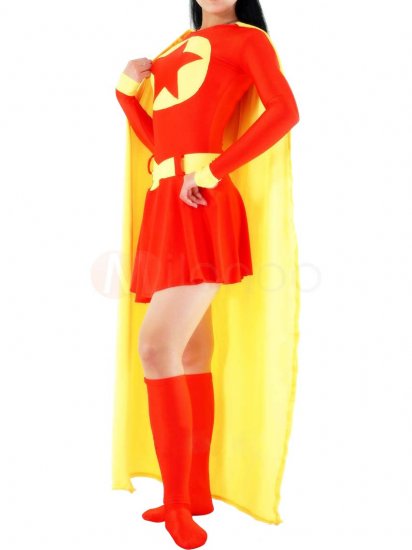 Cheap Lycra Spandex Red Super Woman with Yellow Cape - Click Image to Close