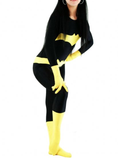 Cheap Lycra Spandex Black Batgirl with Yellow Pattern - Click Image to Close