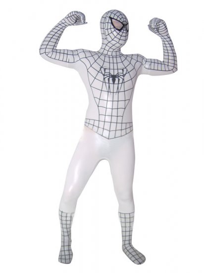 Cheap White Shiny Metallic Unisex Spiderman Costume Suit Outfit - Click Image to Close