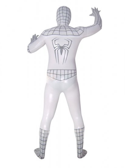 Cheap White Shiny Metallic Unisex Spiderman Costume Suit Outfit - Click Image to Close