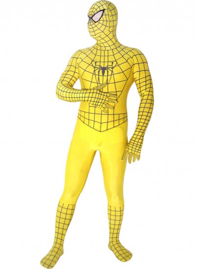 Cheap Yellow Spiderman Costume Suit Outfit Zentai with Black Str - Click Image to Close