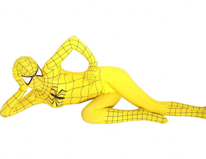 Cheap Yellow Spiderman Costume Suit Outfit Zentai with Black Str - Click Image to Close