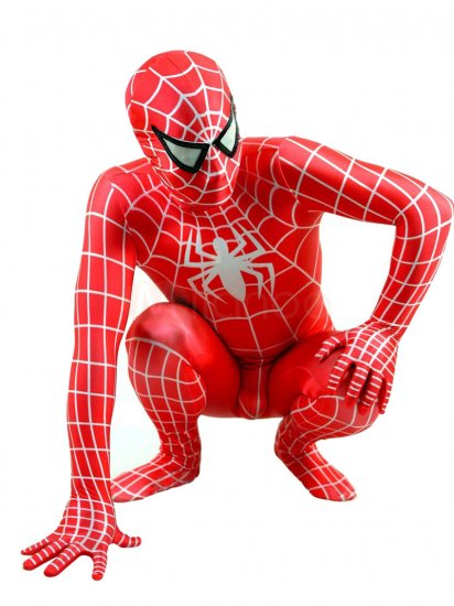 Cheap Lycra Spandex Red Spiderman Costume Outfit Zentai with Whi - Click Image to Close