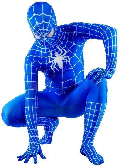 Cheap Lycra Spandex Blue Spiderman Zentai Costume White Stripes - Click Image to Close