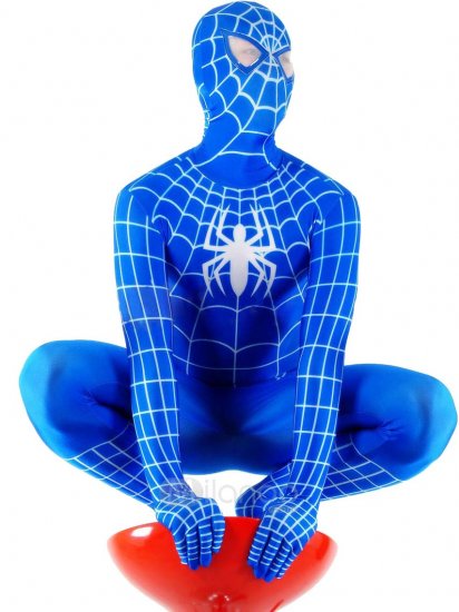 Cheap Lycra Spandex Blue Spiderman Zentai Costume White Stripes - Click Image to Close