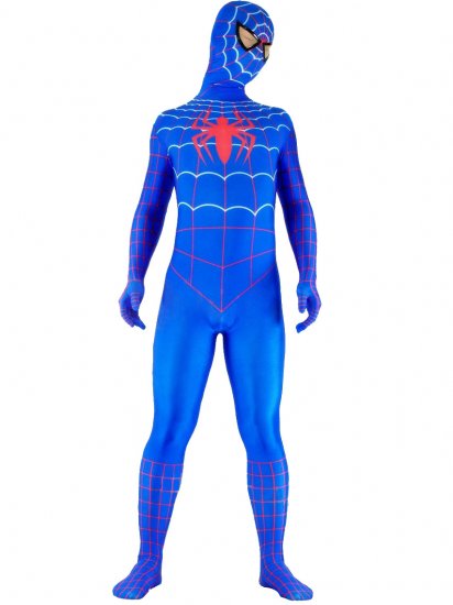 Cheap Lycra Spandex Blue Spiderman Costume Zentai outfit with Re - Click Image to Close