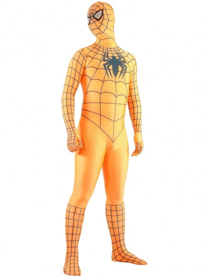 Cheap Lycra Spandex Orange Spiderman Zentai Costume with Black S - Click Image to Close