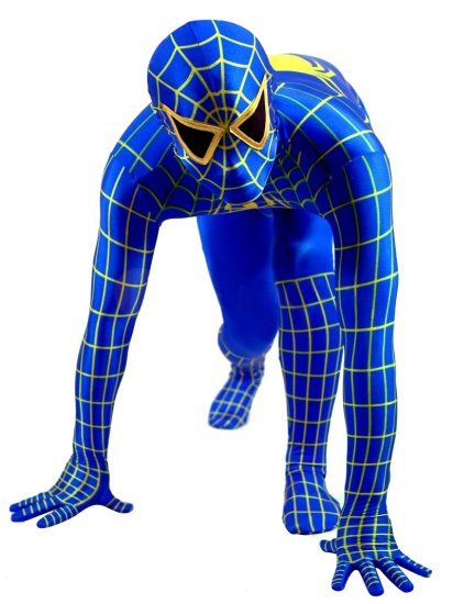 Cheap Lycra Spandex Blue Spiderman Costume Outfit Zentai with Ye - Click Image to Close