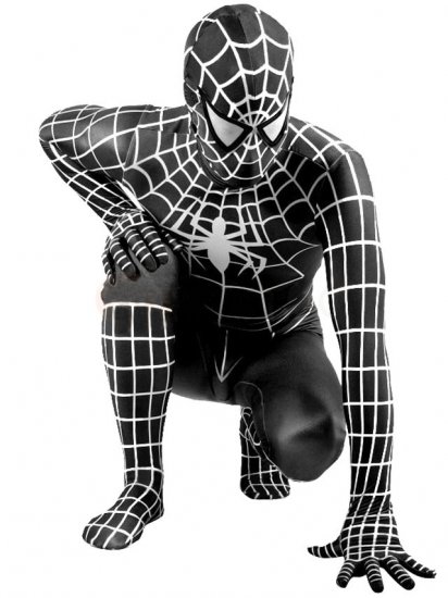 Cheap Lycra Spandex Black Spiderman Costume Outfit Zentai with W - Click Image to Close