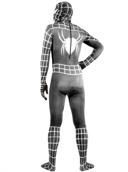 Cheap Lycra Spandex Black Spiderman Costume Outfit Zentai with W - Click Image to Close