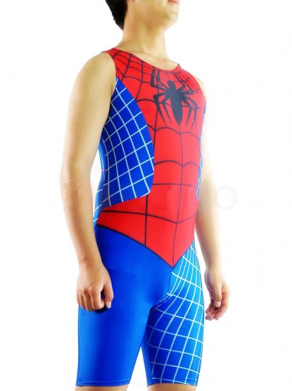 Cheap Half Length Sleeveless Lycra Spandex Spiderman Costume Sui - Click Image to Close