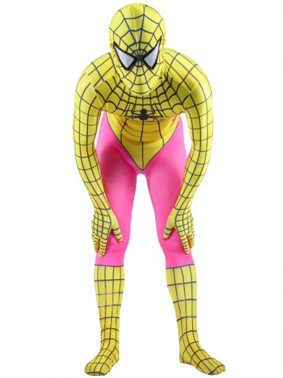 Cheap Full Body Lycra Spandex Yellow with Pink Spiderman Costume - Click Image to Close