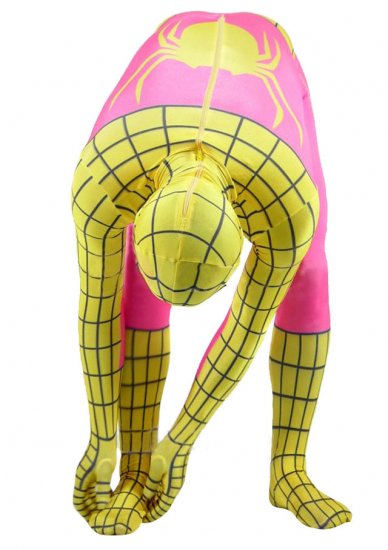 Cheap Full Body Lycra Spandex Yellow with Pink Spiderman Costume - Click Image to Close