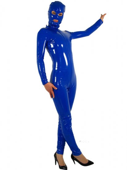 Cheap Royal Blue Full Body Front Open PVC Unisex Catsuit - Click Image to Close