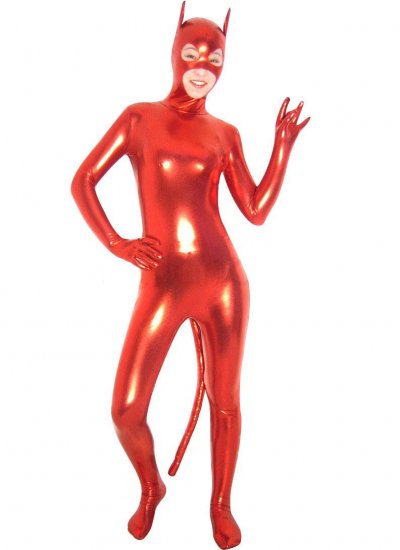 Cheap Red Devil PVC Catsuit with Mask and Tail - Click Image to Close